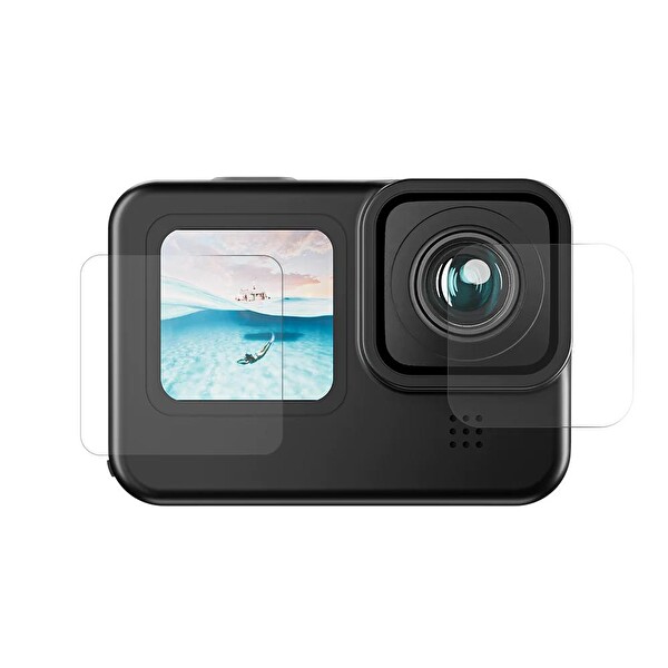 Telesin GoPro Hero12 Black/Hero11/Hero10 / Hero9 Uyumlu Ön Ekran+Arka Ekran+Lens Temperli Kırılmaz Cam Filmi