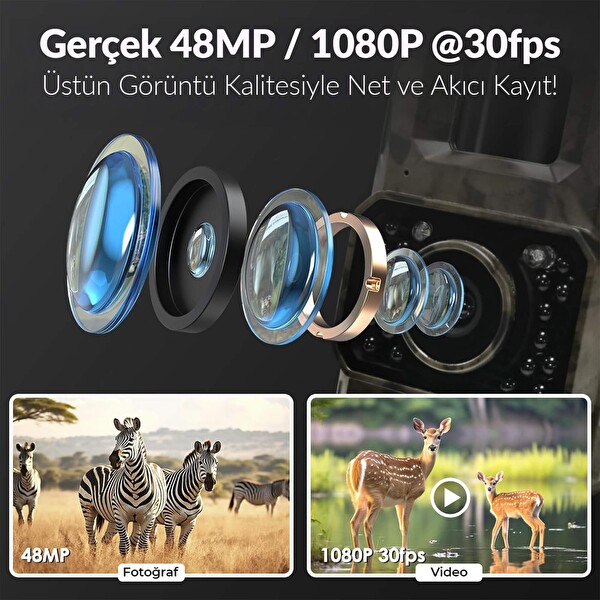 Juo 850WS Güneş Enerjili Fotokapan 48 MP Full HD WiFi Hareket Sensörlü Gece Görüşlü IP66 Su Geçirmez