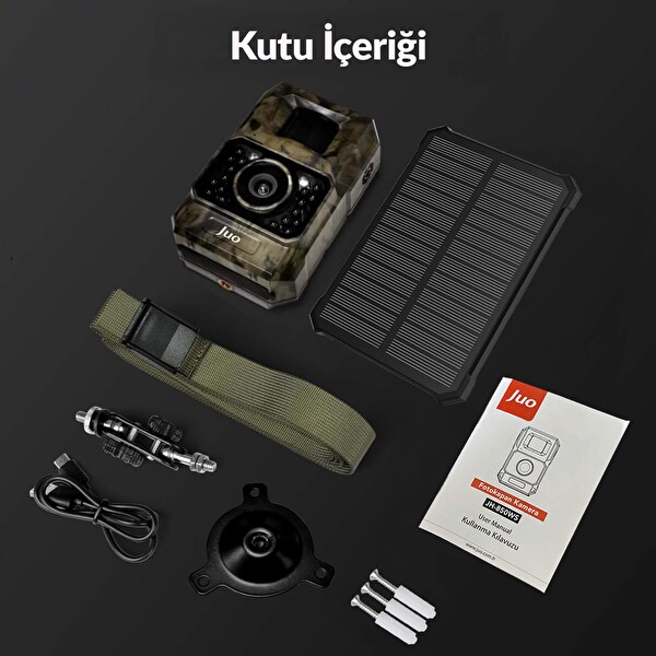 Juo 850WS Güneş Enerjili Fotokapan 48 MP Full HD WiFi Hareket Sensörlü Gece Görüşlü IP66 Su Geçirmez