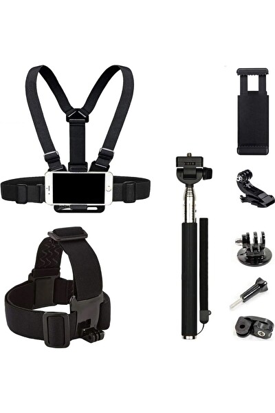 Fimtech Tüm Aksiyon Kameraları Ve Telefonlar İle Uyumlu Kafa Ve Göğüs Bandı Monopod Aksesuarı