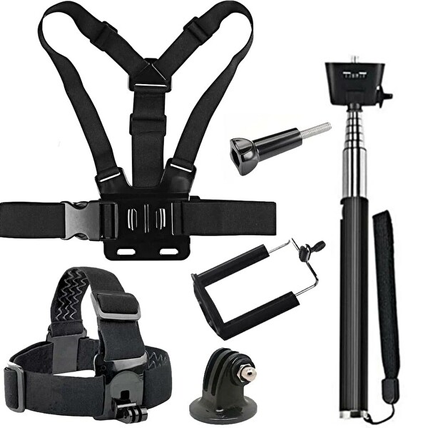 Fimtech Tüm Aksiyon Kameraları Için Kafa Bandı Göğüs Bandı Ve Monopod Başlangıç Seti