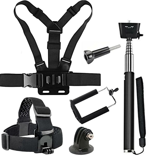 Fimtech Tüm Aksiyon Kameraları Için Kafa Bandı Göğüs Bandı Ve Monopod Başlangıç Seti