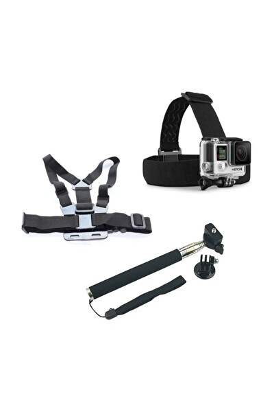 Fimtech Tüm Aksiyon Kameralara Uyumlu Kafa Göğüs Bandı Monopod Kamera Aksesuar Seti