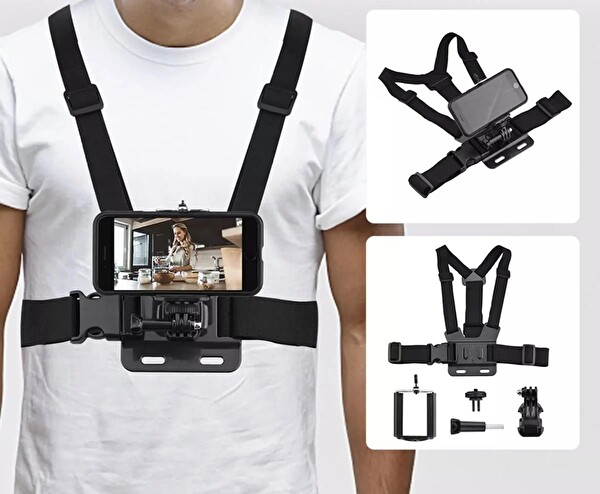 Fimtech Cep Telefonu Uyumlu Göğüs Kemeri Vlog Video Çekim Seti Phone Holder Chest Body Strap
