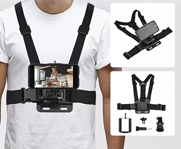 Fimtech Cep Telefonu Uyumlu Göğüs Kemeri Vlog Video Çekim Seti Phone Holder Chest Body Strap