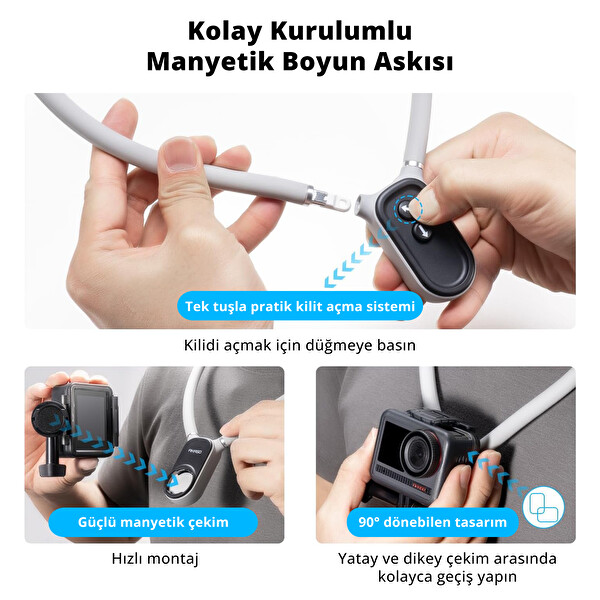 Akaso Manyetik Boyun Askı Aparatı Aksiyon Kamera Aksesuarı