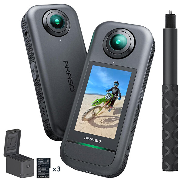 Akaso 360 Creator Combo Aksiyon Kamera 5.7K 360° Video 48MP Sensör 72MP 360° Fotoğraf Görünmez Selfie Çubuğu AI Takip