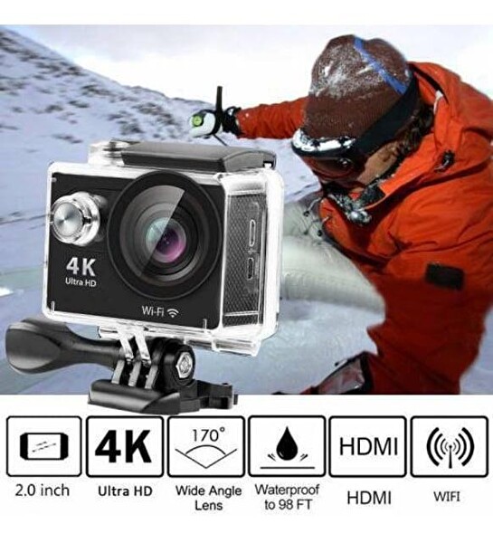 Hzl Store Wifi Destekli 16MP 170° Geniş Açılı Su Geçirmez 4K Aksiyon Kamerası
