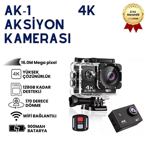 Hzl Store Wifi Destekli 16MP 170° Geniş Açılı Su Geçirmez 4K Aksiyon Kamerası