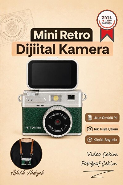 Mini Dijital Kamera 2K Flip Ekranlı Selfie Video Vlog Kamerası CMR49 Koyu Yeşil