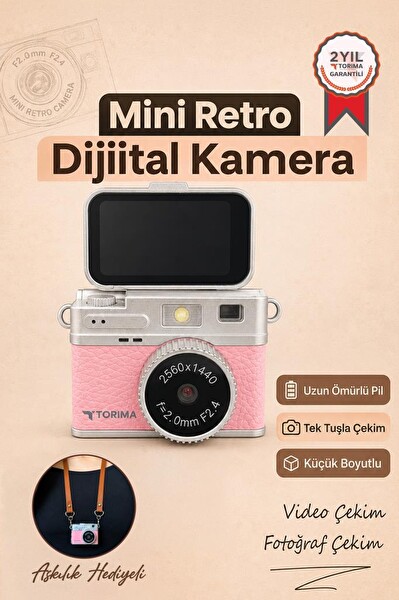 Mini Dijital Kamera 2K Flip Ekranlı Selfie Video Vlog Kamerası CMR49 Pembe
