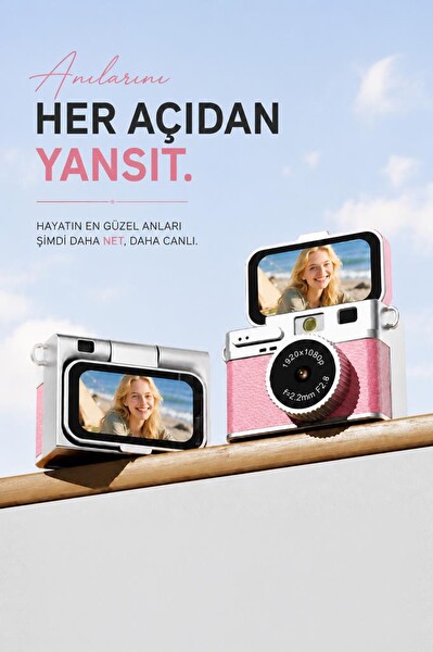 Mini Dijital Kamera 2K Flip Ekranlı Selfie Video Vlog Kamerası CMR49 Pembe