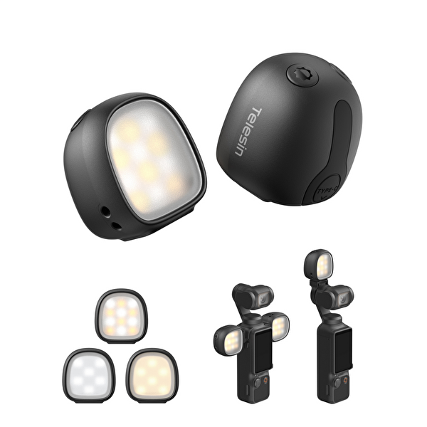 Telesin DJI Osmo Pocket 3 - Pocket 4 Uyumlu Manyetik Mini Dolgu Işığı Seti 2'li Paket