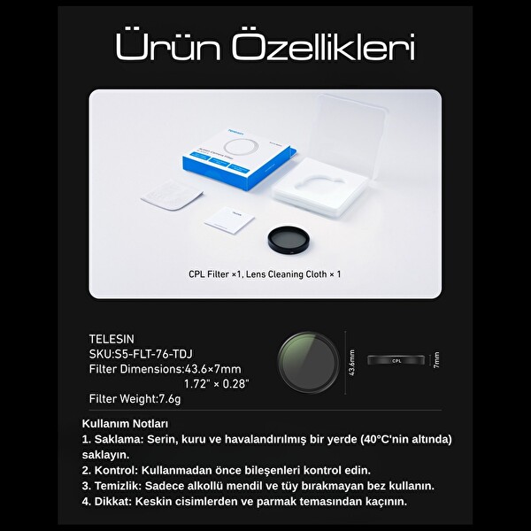 Telesin Osmo Action 6 için Üstten Geçmeli CPL Filtre