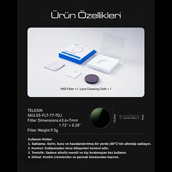 Telesin Osmo Action 6 için Değişken 3 Stoplu VND8-32 Filtre