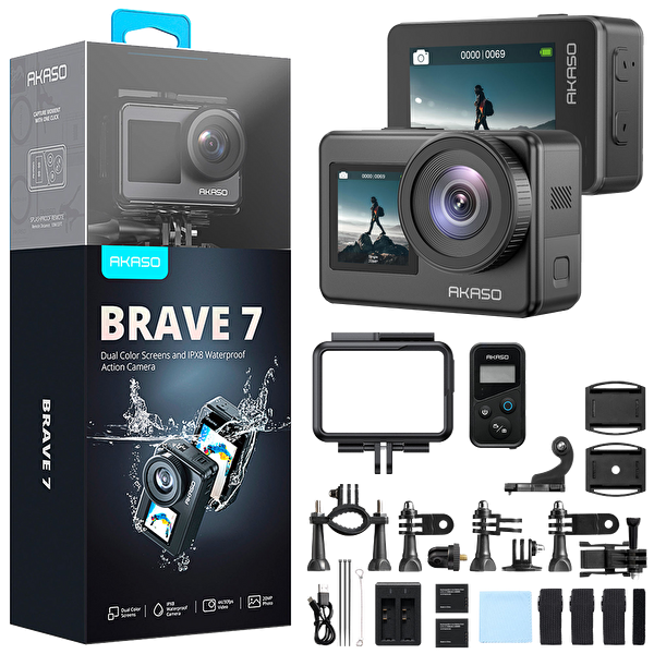 Akaso Brave 7 4K/30FPS 20MP Wi-Fi Dual Screen Aksiyon Kamera ve Aksesuar Seti