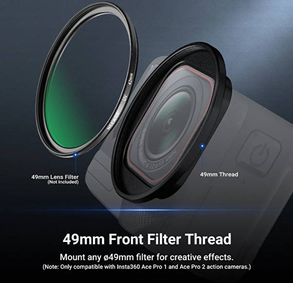 Neewer Insta360 Ace PRO 1-2 Uyumlu 49MM Filtre Adaptör ve Lens Kapağı