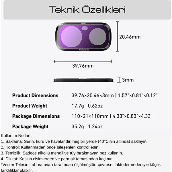 Telesin INSTA360 Luna Ultra Uyumlu Nd Filtre Seti ND4-ND16-ND64