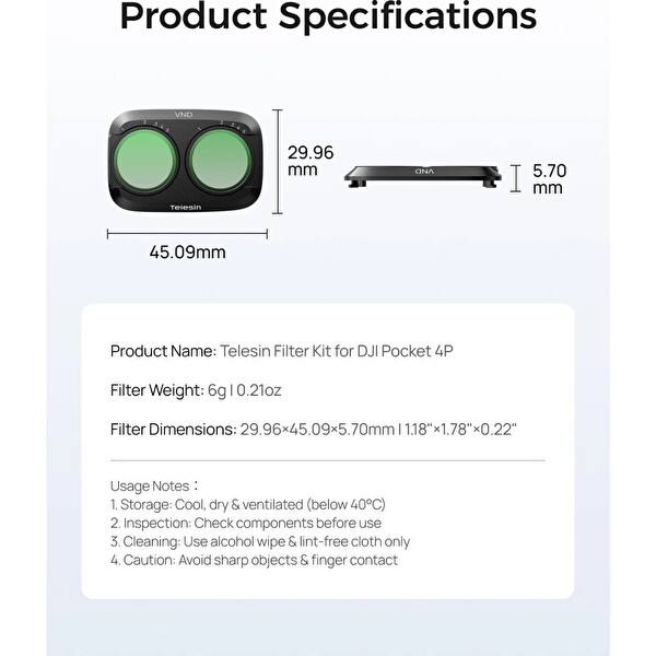 Telesin Osmo Pocket 4 Pro için Değişken 5 Stop 2-32 Aralığı Filtre