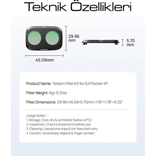 Telesin Osmo Pocket 4p Uyumlu CPL Filtre