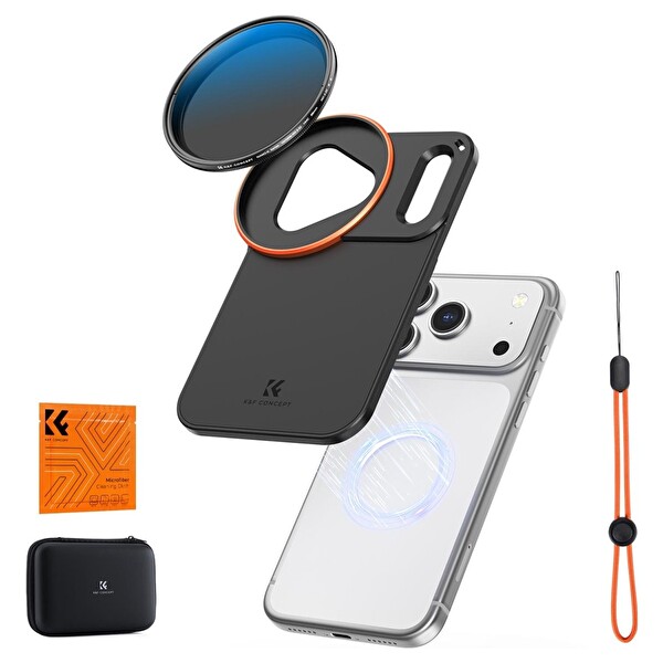 K&F Concept iPhone 17 Pro Max Uyumlu Değişken Ayarlanabilir ND2-32 Filtre - Manyetik Filtre Montaj Adaptörü
