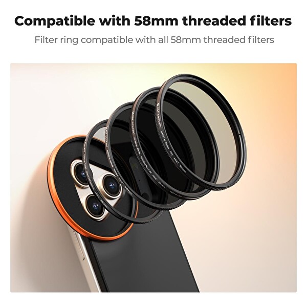 K&F Concept iPhone 17 Pro Max Uyumlu Değişken Ayarlanabilir ND2-32 Filtre - Manyetik Filtre Montaj Adaptörü