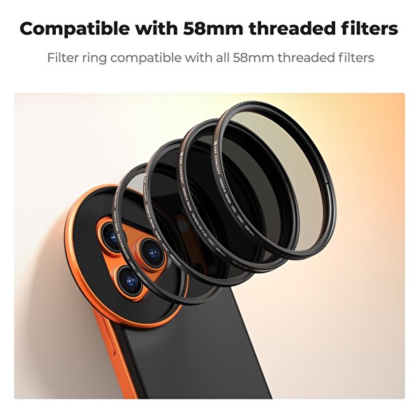 K&F Concep iPhone 17 Pro Uyumlu Değişken Ayarlanabilir ND2-32 Filtre - Manyetik Filtre Montaj Adaptörü