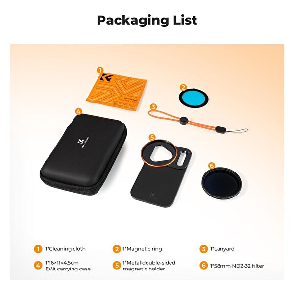 K&F Concep iPhone 17 Pro Uyumlu Değişken Ayarlanabilir ND2-32 Filtre - Manyetik Filtre Montaj Adaptörü