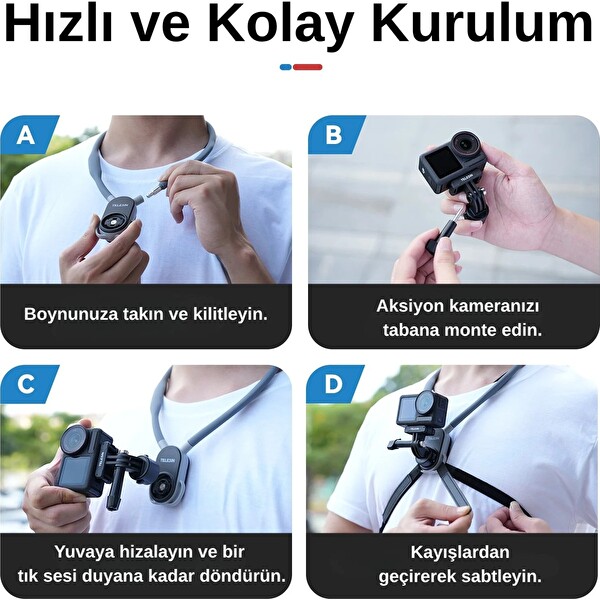 Telesin U Shape Neck Holder 2.0 Max Versiyon Gopro Djı Osmo Action INSTA360 Ace Pro Aksiyon Kameralar İçin Boyun Askısı