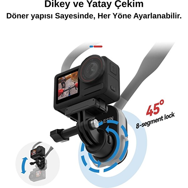 Telesin U Shape Neck Holder 2.0 Max Versiyon Gopro Djı Osmo Action INSTA360 Ace Pro Aksiyon Kameralar İçin Boyun Askısı