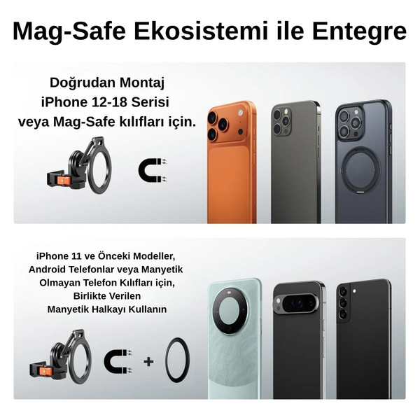 K&F Concept Osmo Pocket 4 ve 3 İçin Manyetik Magsafe Uyumlu Alüminyum Genişleme Çerçevesi