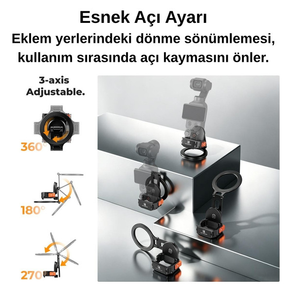 K&F Concept Osmo Pocket 4 ve 3 İçin Manyetik Magsafe Uyumlu Alüminyum Genişleme Çerçevesi