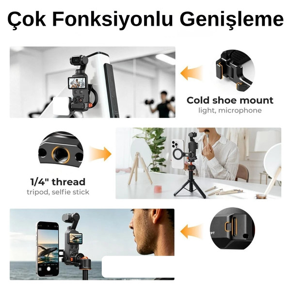 K&F Concept Osmo Pocket 4 ve 3 İçin Manyetik Magsafe Uyumlu Alüminyum Genişleme Çerçevesi