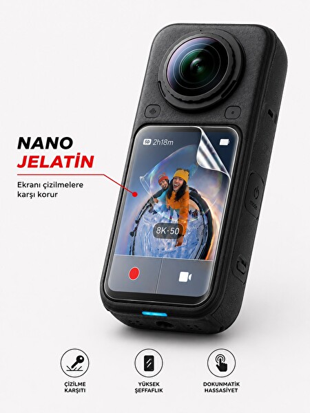 Insta360 X6 Aksiyon Kamera Uyumlu 3 Adet Şeffaf Ekran koruyucu Nano Jelatin