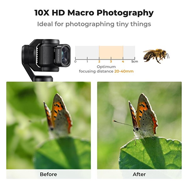 K&F Concept Osmo Pocket 3 ve 4 İçin 10X Makro Lens Yakın Çekim Filtresi - Ekran Koruyucu
