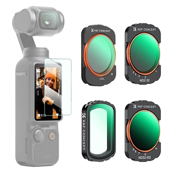 K&F Concept Osmo Pocket 4 Uyumlu UV CPL ND2-32 ND32-512 Kamera Filtre Seti