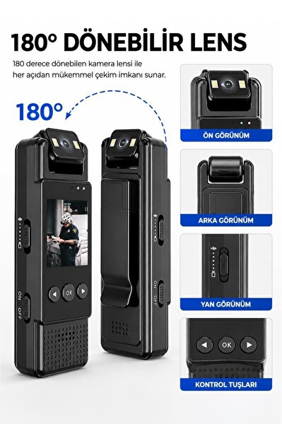 Torima CMR39 Siyah Güvenlik Kamerası Wi-Fi Mini Yaka Giyilebilir Video Kayıt Cihazı