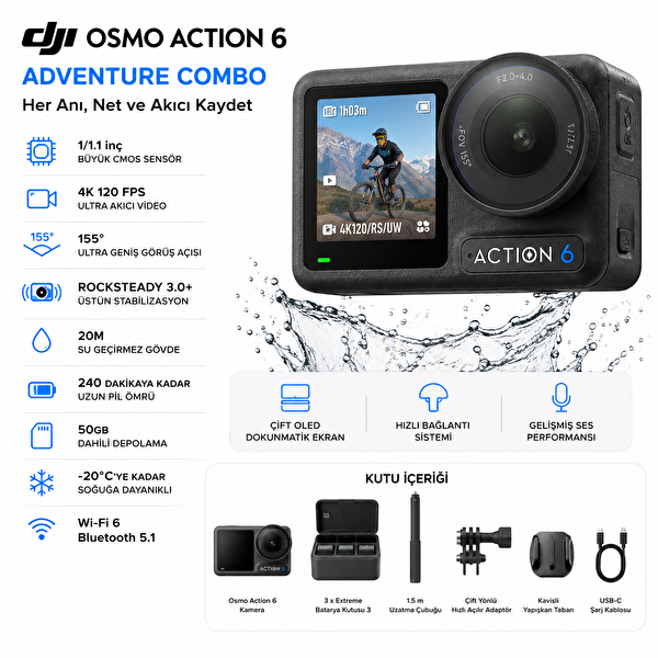 DJI Osmo Action 6 Adventure Combo ( İthalatçı Garantili )