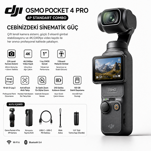 DJI Osmo Pocket 4 Pro 4P Standart Combo (İthalatçı Garantili)