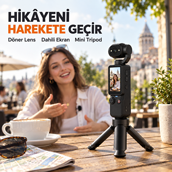 Hzl Store Q7 180 Derece Döner Lensli Ekranlı Vlog Kamerası Taşınabilir Mini Video Kayıt Cihazı
