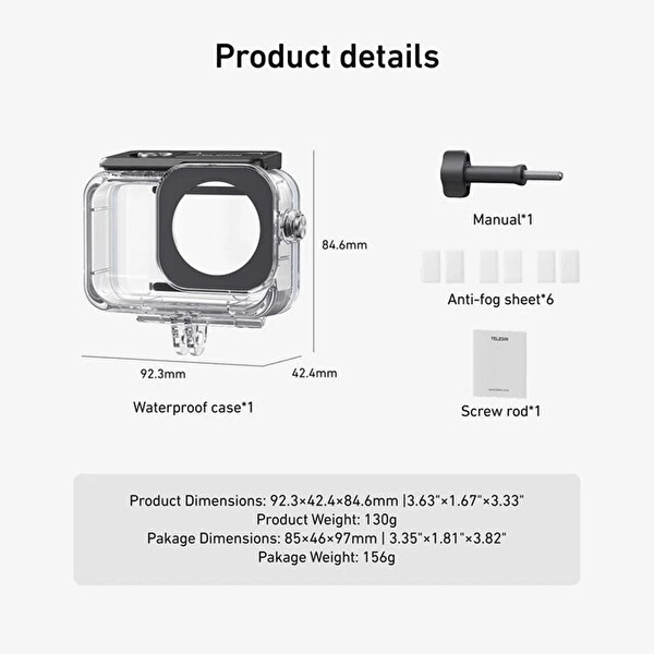 Ayex Telesin S4-WTP-12 DJI Osmo Action 6 Uyumlu 60 Metre Su Geçirmez Kılıf