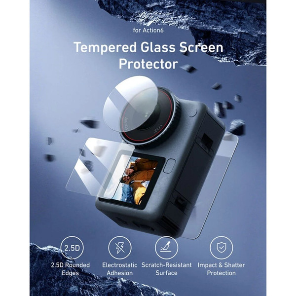 Telesin S6-FLM-25 Temperli Cam Lens ve Ekran Koruyucu Seti – DJI Osmo Action 6 ile Uyumlu