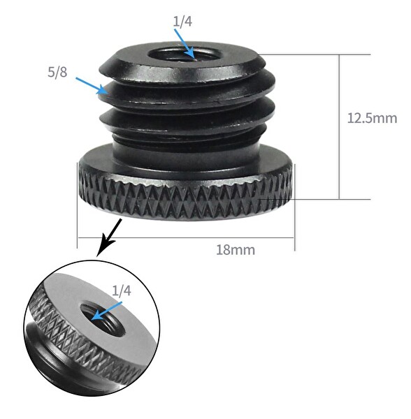 Ayex 1/4 İnç Tripod Vidasını 5/8 İnçe Dönüştürücü Siyah Vida Adaptörü