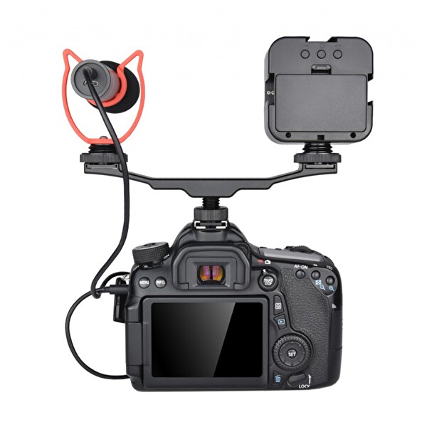 Ayex DSLR Uyumlu Flaş Bracket Iki Girişli Flaş LED Mikrofon Tutucu
