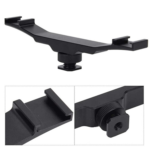 Ayex DSLR Uyumlu Flaş Bracket Iki Girişli Flaş LED Mikrofon Tutucu