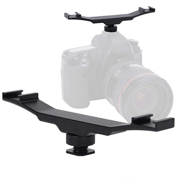 Ayex DSLR Uyumlu Flaş Bracket Iki Girişli Flaş LED Mikrofon Tutucu