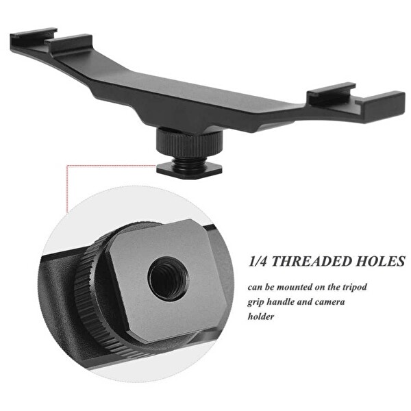 Ayex DSLR Uyumlu Flaş Bracket Iki Girişli Flaş LED Mikrofon Tutucu
