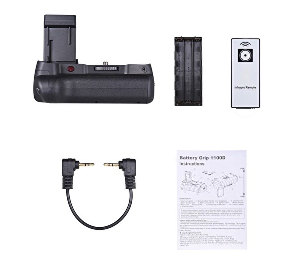 Ayex AX-1100D Canon EOS 1100D 1200D 1300D 1500D 2000D Uyumlu IR Kumandalı Battery Grip + 1 Adet LP-E10 Batarya