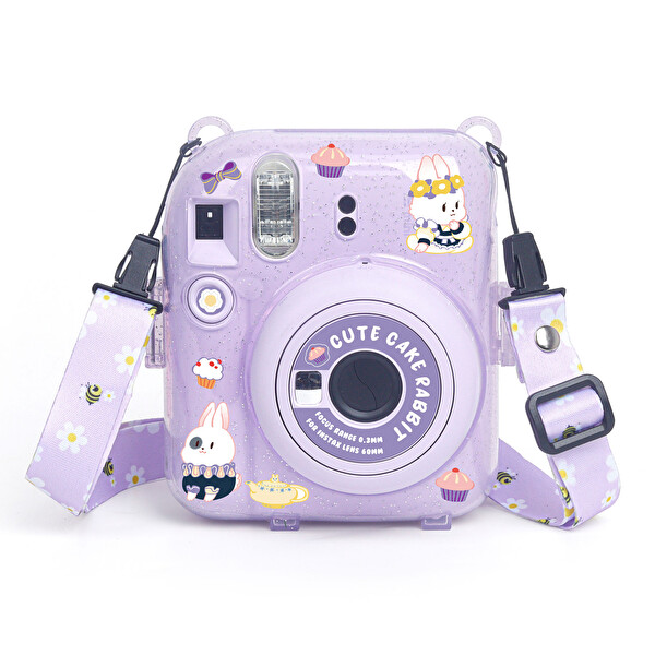 Fujifilm Instax Mini 12 Makine Uyumlu Lila Simli Pleksi Kılıf