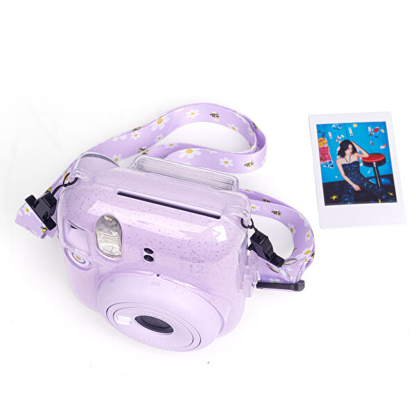 Fujifilm Instax Mini 12 Makine Uyumlu Lila Simli Pleksi Kılıf